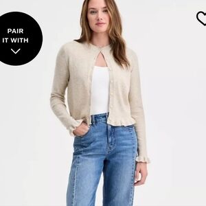 ON 34th Womens Ruffle-Hem Cardigan Beige Size Small